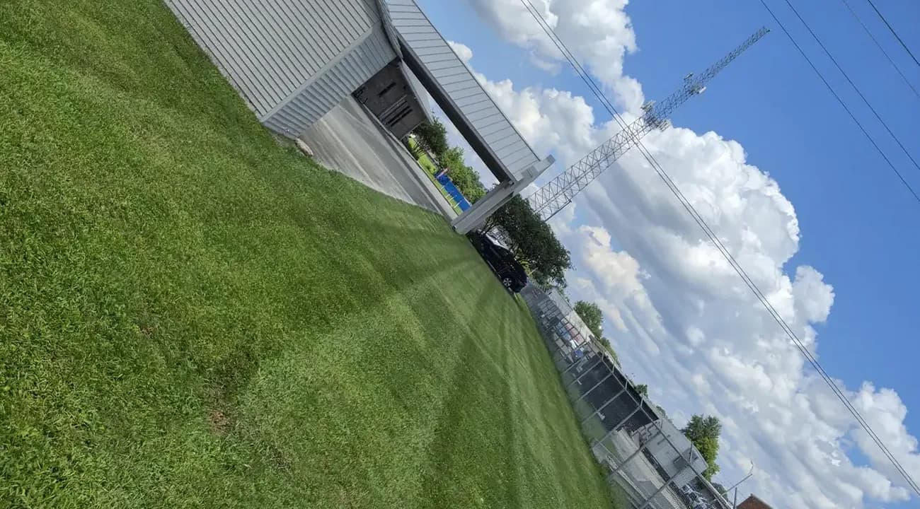 Expansive commercial lawn maintenance and sharp lines at RKM corporate property in Baton Rouge